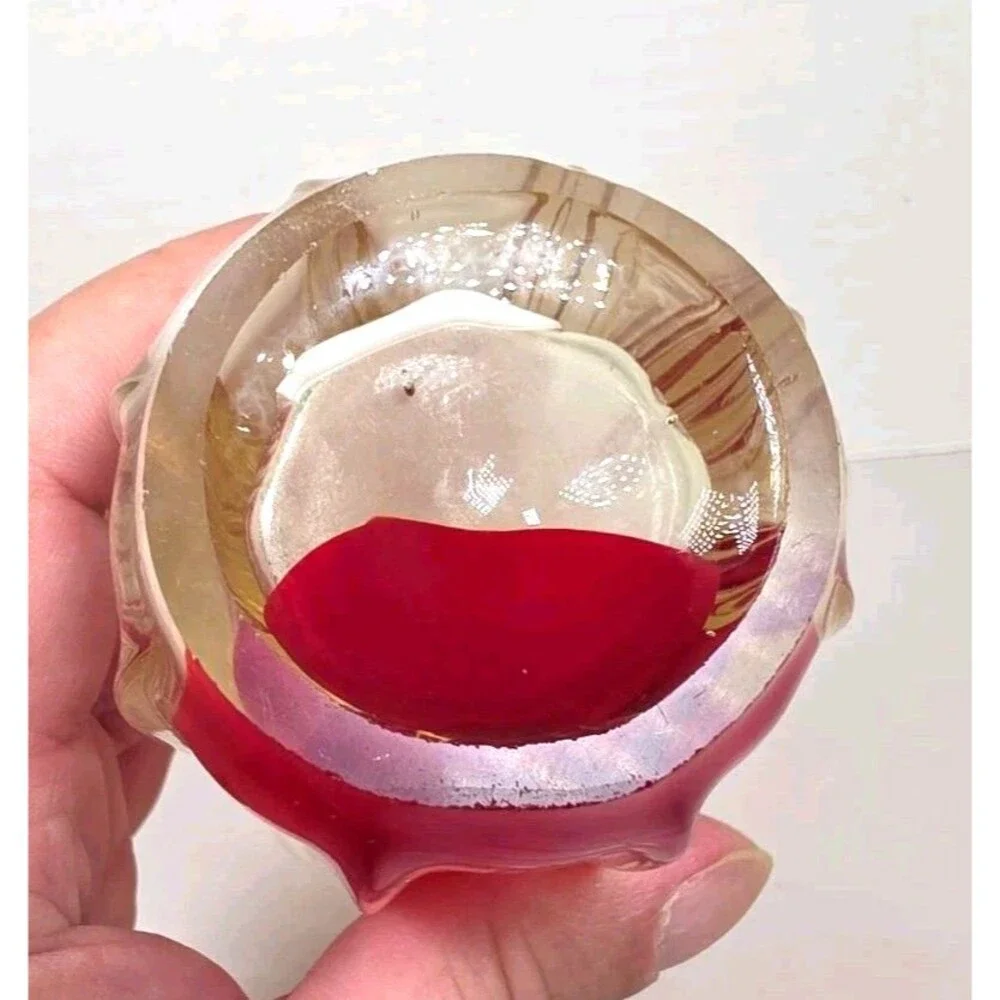 Vintage Murano Style Red Clear White Art Glass Bud Vase 9